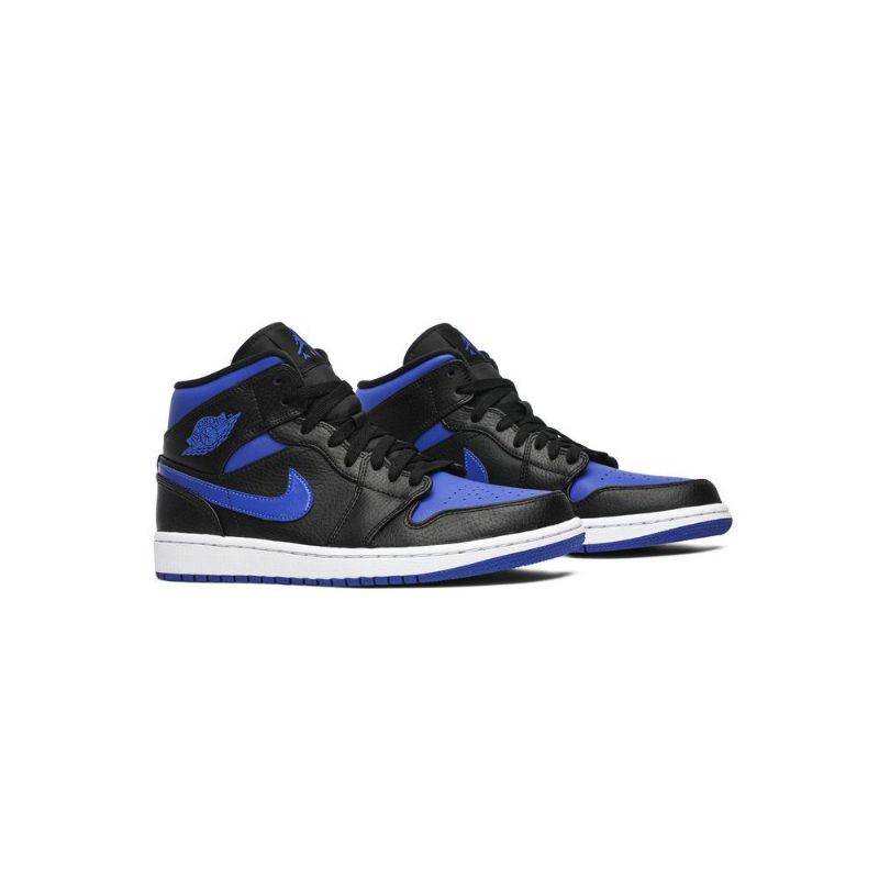 Air Jordan 1 Mid Blå Sort Hvid Sko Herre