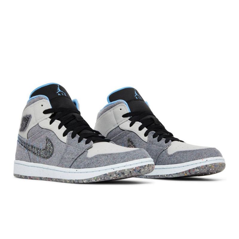 Air Jordan 1 Mid Grå Blå Sort Sko Herre