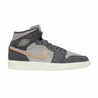 Air Jordan 1 Mid Grå Hvid Lyserød Sko Dame