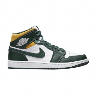 Air Jordan 1 Mid Grøn Hvid Guld Sko Herre