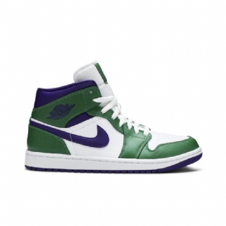Air Jordan 1 Mid Grøn Hvid Lilla Sko Herre