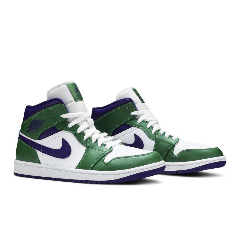 Air Jordan 1 Mid Grøn Hvid Lilla Sko Herre