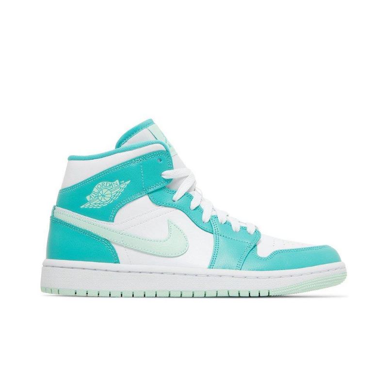 Air Jordan 1 Mid Hvid Blå Grøn Sko Dame