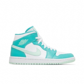 Air Jordan 1 Mid Hvid Blå Grøn Sko Dame