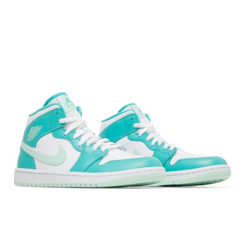 Air Jordan 1 Mid Hvid Blå Grøn Sko Dame