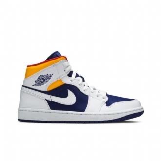 Air Jordan 1 Mid Hvid Blå Orange Sko Herre