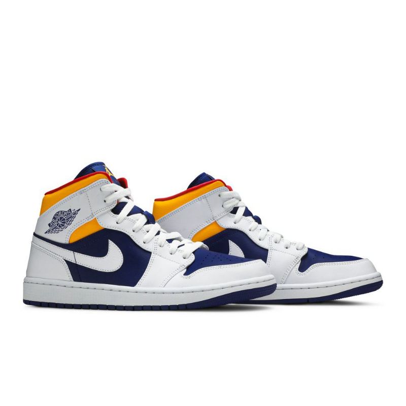 Air Jordan 1 Mid Hvid Blå Orange Sko Herre