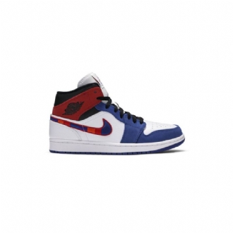 Air Jordan 1 Mid Hvid Blå Rød Sort Sko Herre