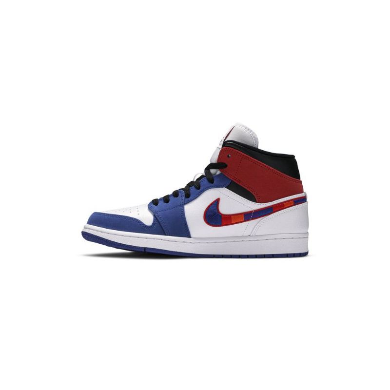 Air Jordan 1 Mid Hvid Blå Rød Sort Sko Herre