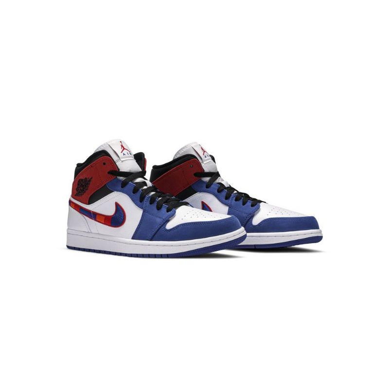 Air Jordan 1 Mid Hvid Blå Rød Sort Sko Herre