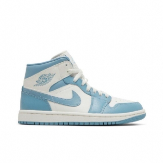 Air Jordan 1 Mid Hvid Blå Sko Dame