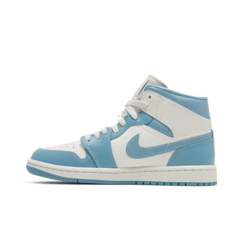 Air Jordan 1 Mid Hvid Blå Sko Dame