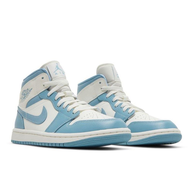 Air Jordan 1 Mid Hvid Blå Sko Dame