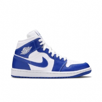 Air Jordan 1 Mid Hvid Blå Sko Dame