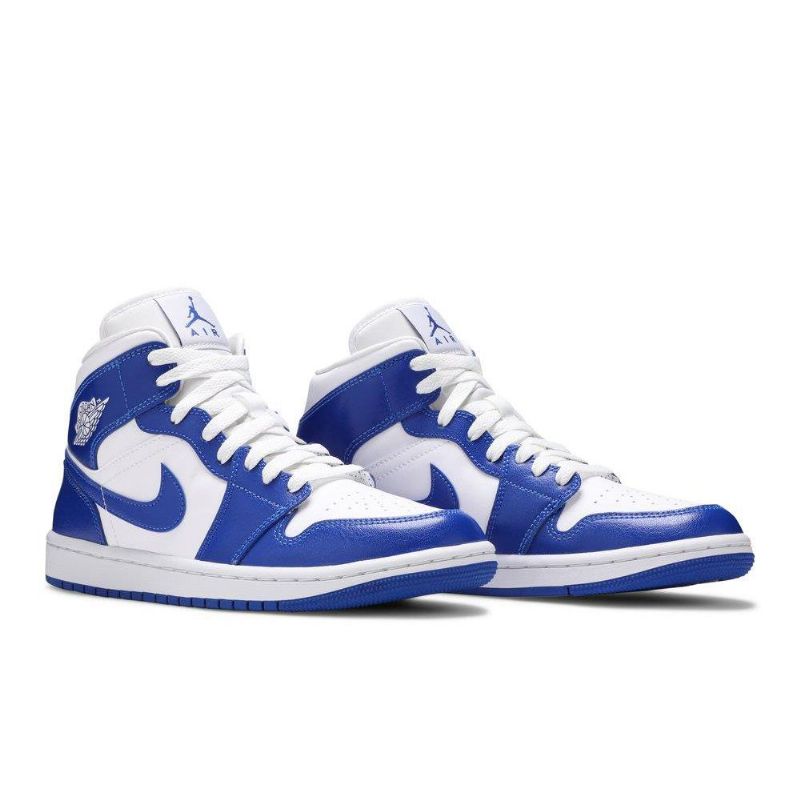 Air Jordan 1 Mid Hvid Blå Sko Dame