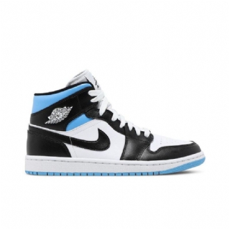 Air Jordan 1 Mid Hvid Blå Sort Sko Dame
