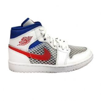 Air Jordan 1 Mid Hvid Grå Blå Rød Sko Dame