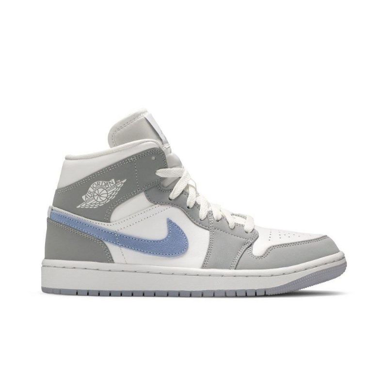 Air Jordan 1 Mid Hvid Grå Blå Sko Dame