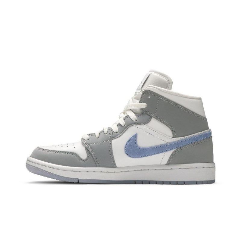 Air Jordan 1 Mid Hvid Grå Blå Sko Dame