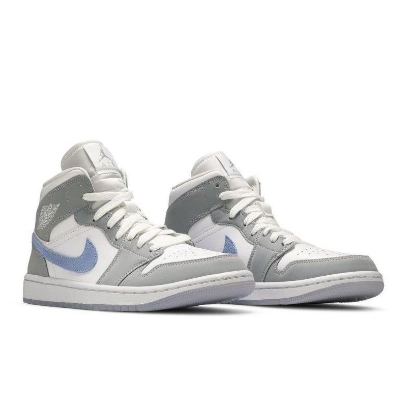 Air Jordan 1 Mid Hvid Grå Blå Sko Dame