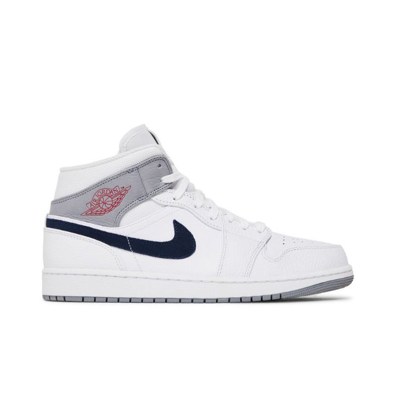 Air Jordan 1 Mid Hvid Grå Blå Sko Herre