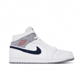 Air Jordan 1 Mid Hvid Grå Blå Sko Herre