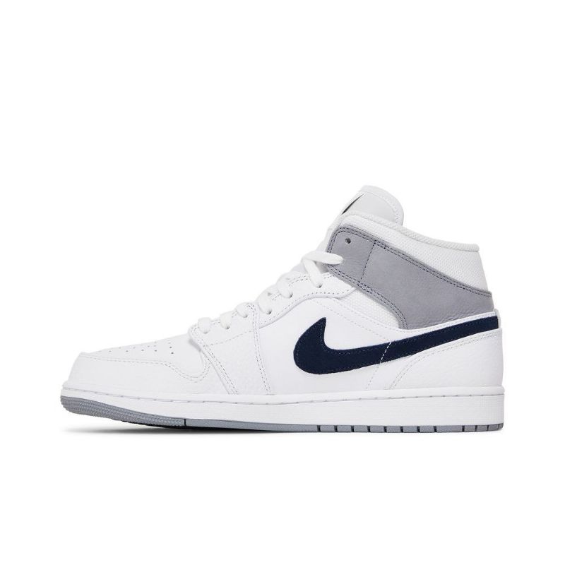 Air Jordan 1 Mid Hvid Grå Blå Sko Herre