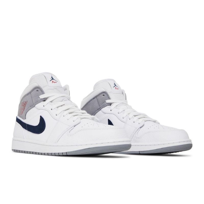 Air Jordan 1 Mid Hvid Grå Blå Sko Herre