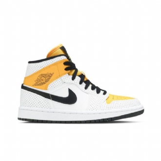 Air Jordan 1 Mid Hvid Guld Sort Sko Dame