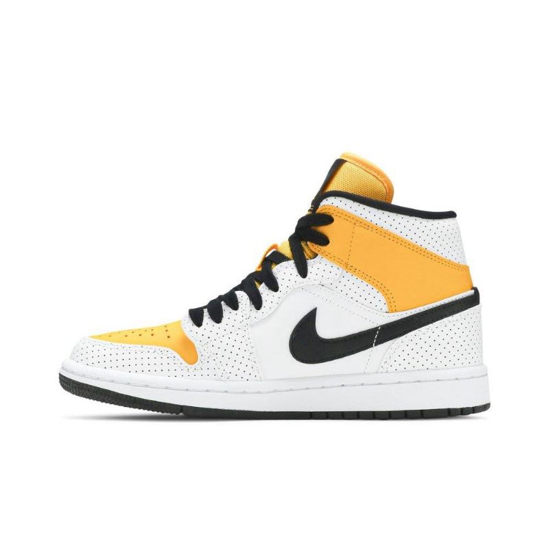 Air Jordan 1 Mid Hvid Guld Sort Sko Dame