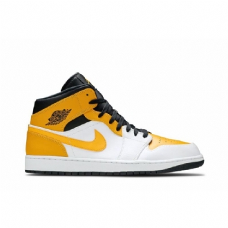 Air Jordan 1 Mid Hvid Guld Sort Sko Herre