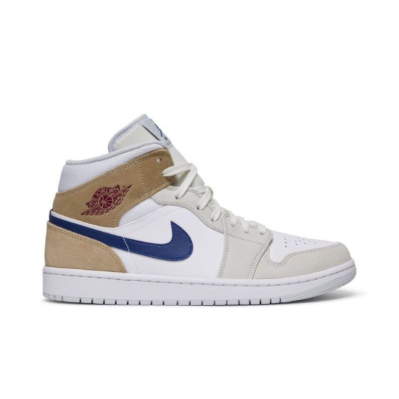 Air Jordan 1 Mid Hvid Khaki Blå Sko Herre