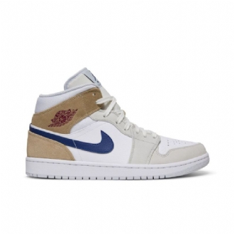 Air Jordan 1 Mid Hvid Khaki Blå Sko Herre