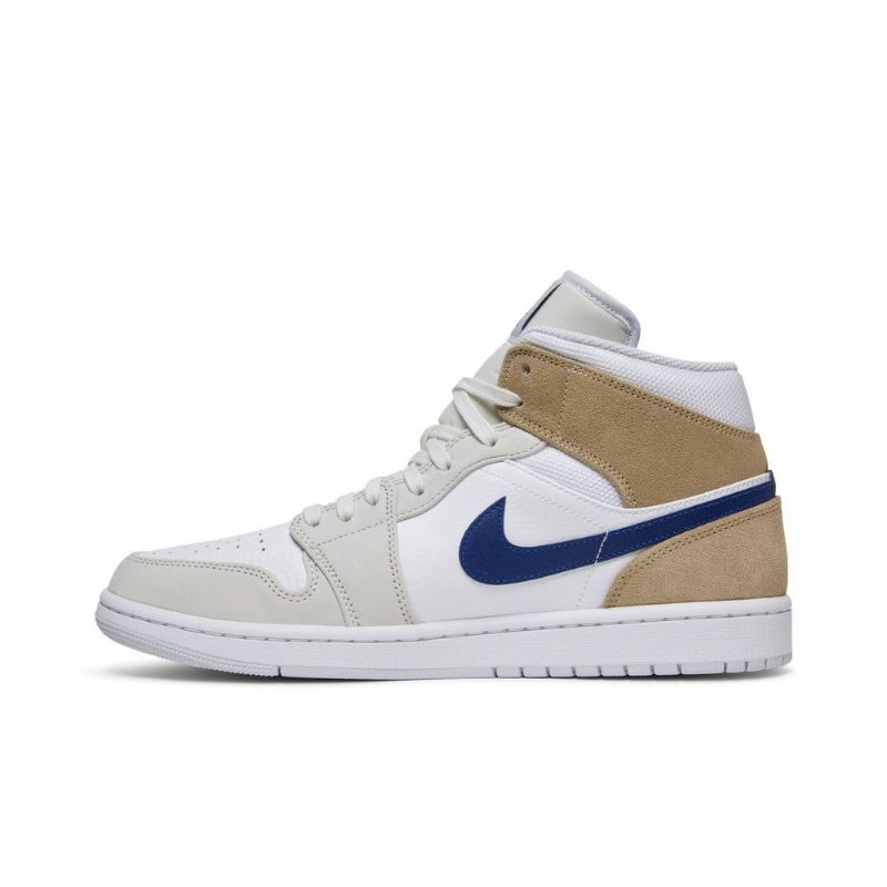 Air Jordan 1 Mid Hvid Khaki Blå Sko Herre