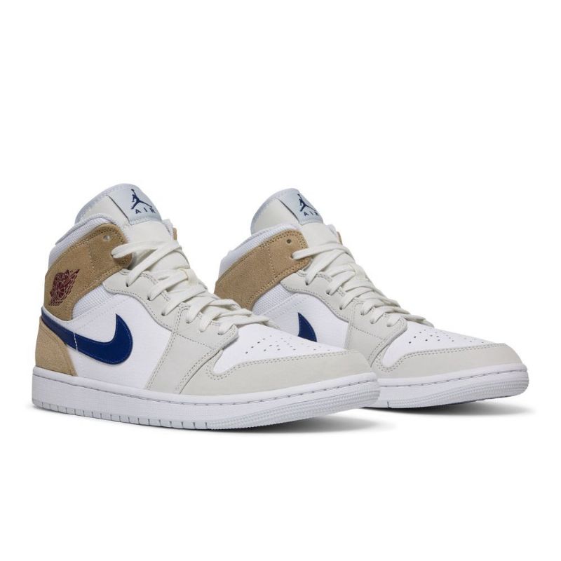 Air Jordan 1 Mid Hvid Khaki Blå Sko Herre
