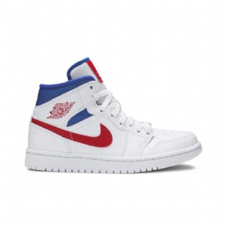 Air Jordan 1 Mid Hvid Rød Blå Sko Dame