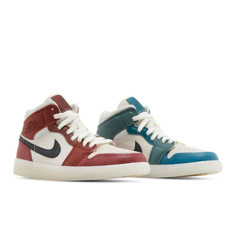 Air Jordan 1 Mid Hvid Rød Grøn Sko Dame