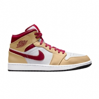 Air Jordan 1 Mid Hvid Rød Khaki Sko Herre