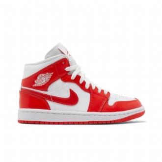 Air Jordan 1 Mid Hvid Rød Sko Dame