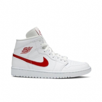Air Jordan 1 Mid Hvid Rød Sko Dame