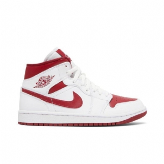 Air Jordan 1 Mid Hvid Rød Sko Dame