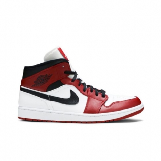 Air Jordan 1 Mid Hvid Rød Sort Sko Herre