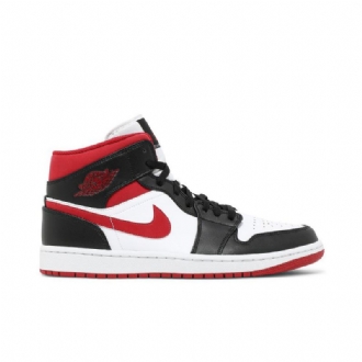 Air Jordan 1 Mid Hvid Rød Sort Sko Herre