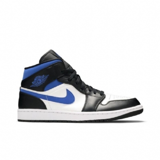 Air Jordan 1 Mid Hvid Sort Blå Sko Herre