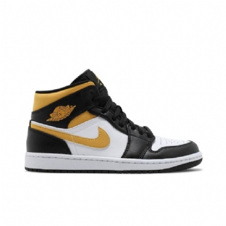 Air Jordan 1 Mid Hvid Sort Guld Sko Herre