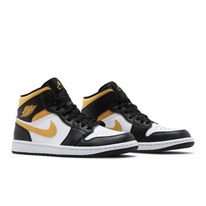 Air Jordan 1 Mid Hvid Sort Guld Sko Herre