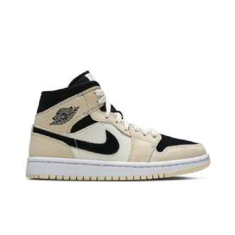 Air Jordan 1 Mid Khaki Sort Hvid Sko Dame