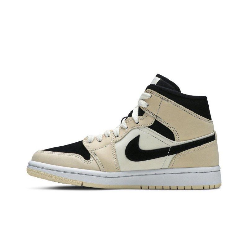 Air Jordan 1 Mid Khaki Sort Hvid Sko Dame