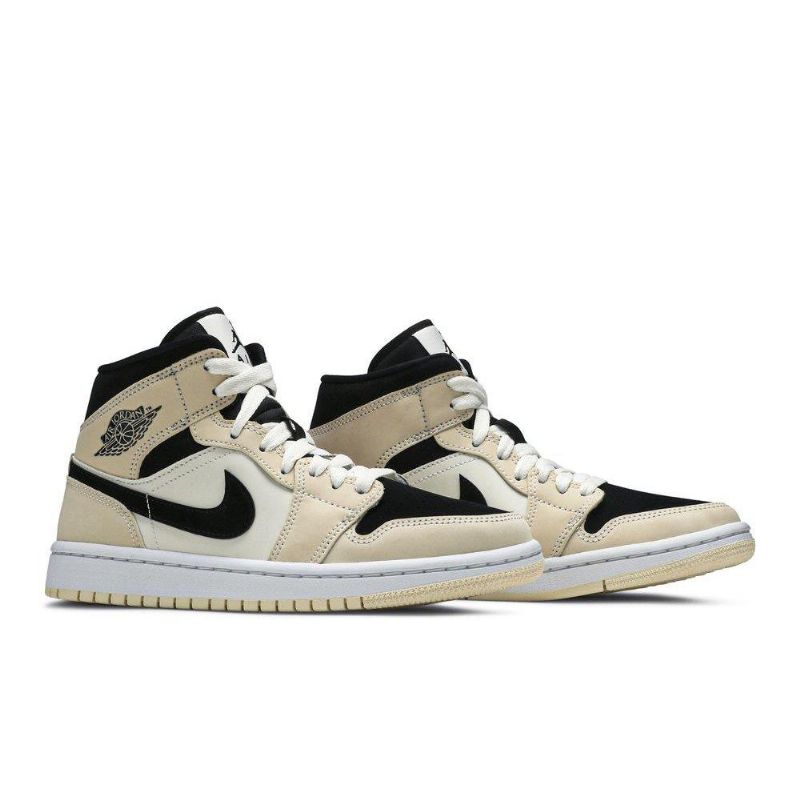 Air Jordan 1 Mid Khaki Sort Hvid Sko Dame