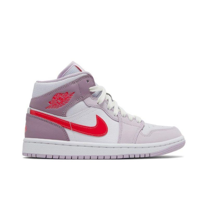Air Jordan 1 Mid Lilla Hvid Rød Sko Dame